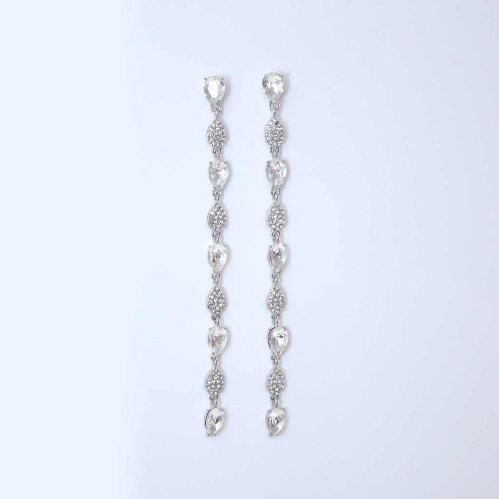 Sparkling Swarovski Crystal Cascade: Long Dainty Diamond Drop Earrings, Long Bridal Jewelry, Bridal Earrings, Crystal Bridal Earrings Cz