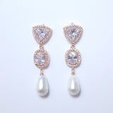 Elegant Pearl Drop Brilliance: Swarovski Crystal-Embellished Bridal Earrings, Statement Earrings Cz