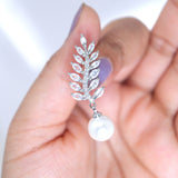 Shimmering Crystal Adorned: Vine Leaves Pearl Drop Bridal Earrings, Crystal Bridal Earrings, Statement Earrings Cz