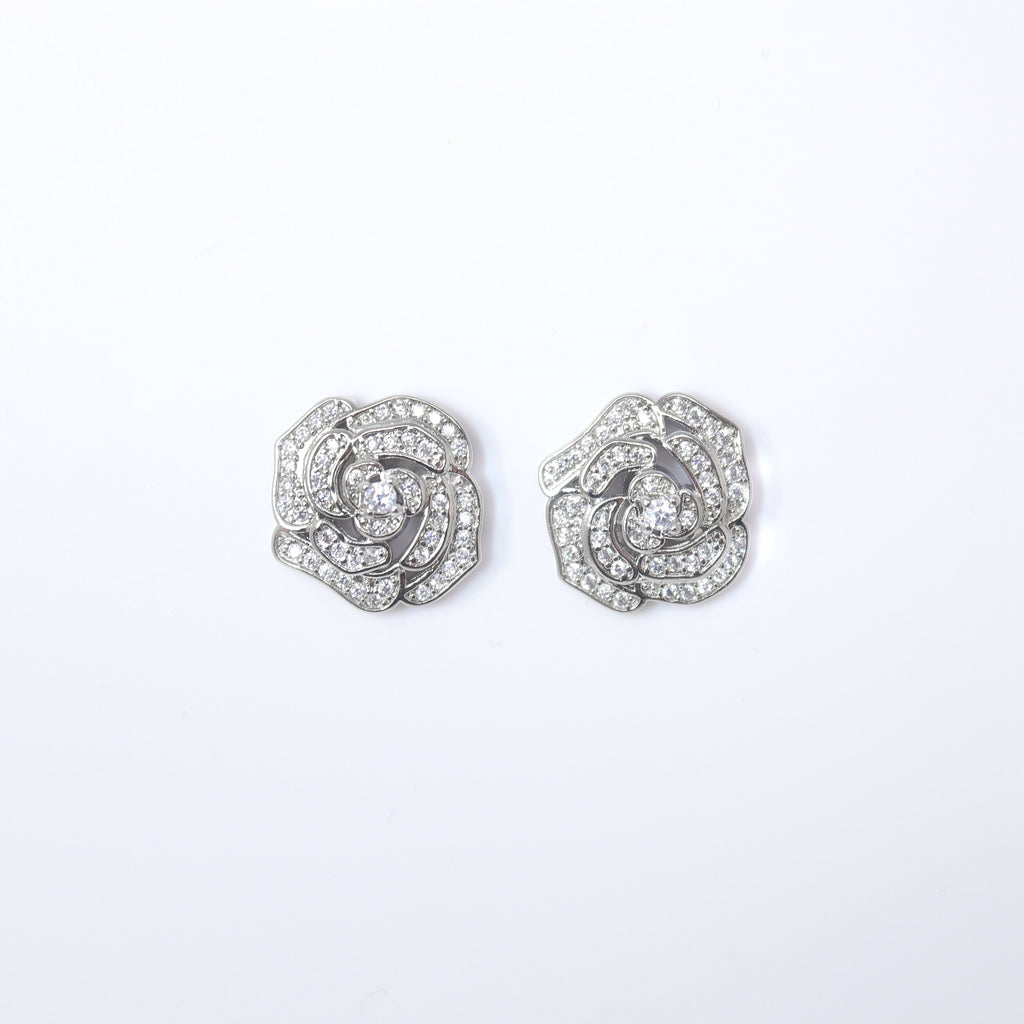 Enchanting Rose Radiance: Swarovski Crystal Rose Stud Earrings for Brides, Crystal Bridal Earrings, Statement Earrings Cz
