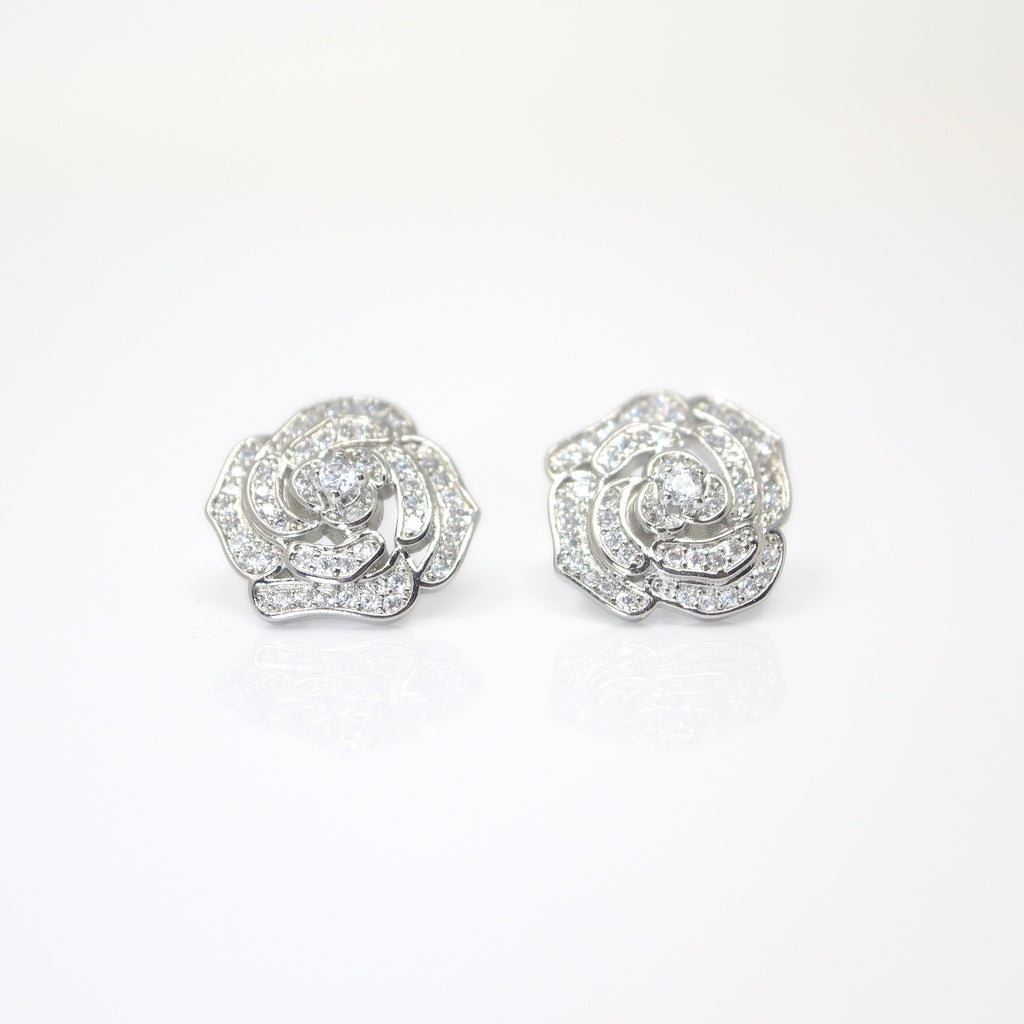 Enchanting Rose Radiance: Swarovski Crystal Rose Stud Earrings for Brides, Crystal Bridal Earrings, Statement Earrings Cz