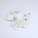 Swarovski Crystal Ceramic White Roses floral Bridal Earring, Bridal Earrings, Dangle earring, Natural Cultured Pearl Earring