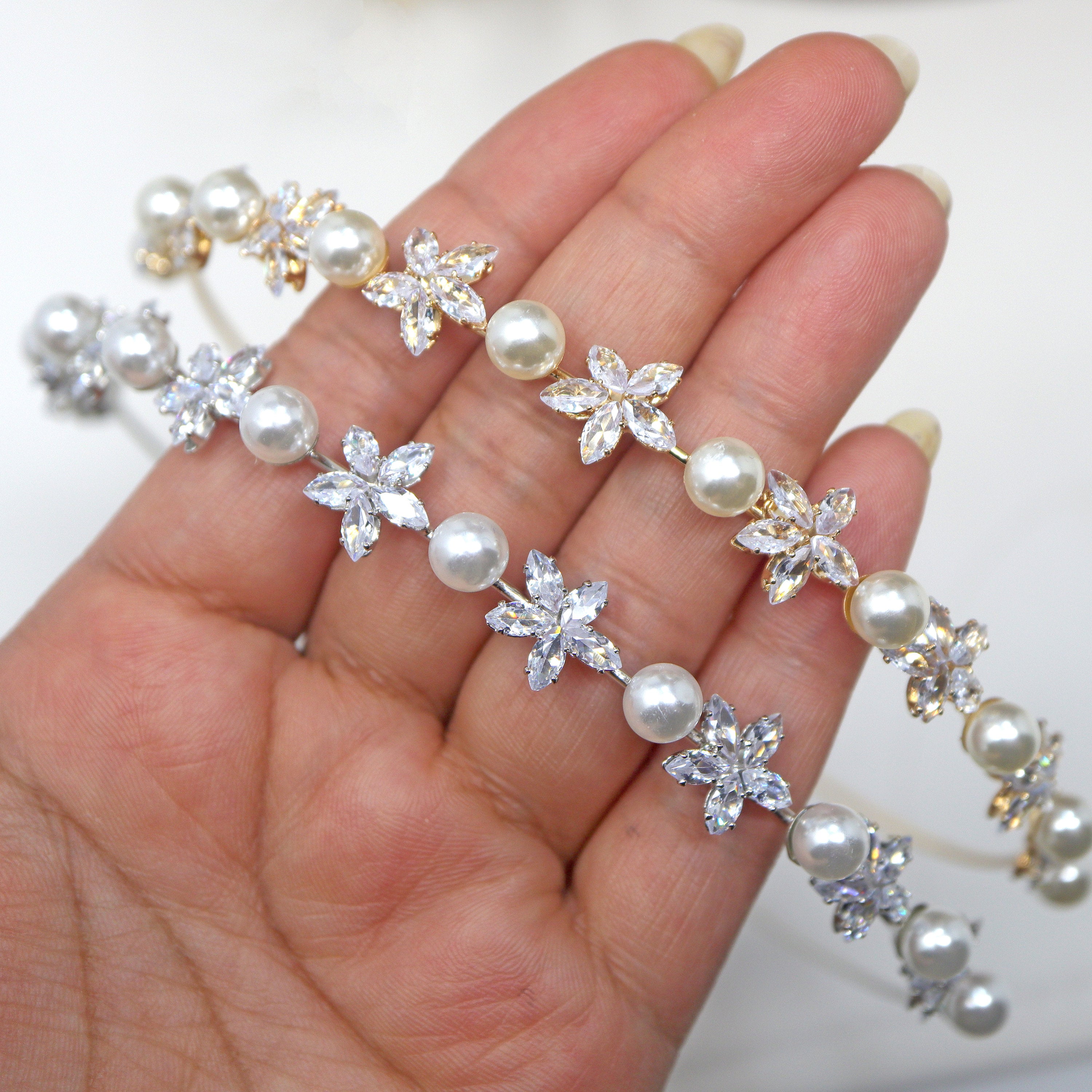 CZ Dainty Floral Pearl Hair Vine Headband, Bridal Hair Vine, Delicate Headband, Hair accessories.