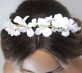 Freshwater Pearl Porcelain Ceramic White Flower Pearl Bridal Headband, Bridal Hair Vine, Delicate Headband, Hair accessories.