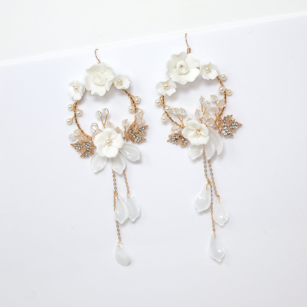 White Floral Vine Chandelier Earrings, Long Bridal Jewelry Bridal Earrings Crystal Bridal Earrings Statement Earrings Cz