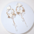 White Floral Vine Chandelier Earrings, Long Bridal Jewelry Bridal Earrings Crystal Bridal Earrings Statement Earrings Cz