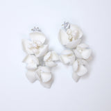 Swarovski Charming Porcelain Ceramic White Flower Pearl and Leaves Earring Sparkling Crystal Bridal Earrings Statement Earrings Cz