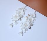 Porcelain Ceramic White Flower Sparkling Crystal Long Bridal Jewelry Crystal Bridal Earrings Statement Earrings Cz