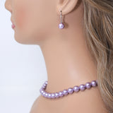 10mm Purple Faux Pearl Necklace Earring And Bracelet Set, Bridal Jewelry, Bridal Earrings And Necklace, Statement Earrings Cz Necklace Set.