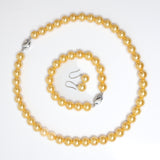 10mm Yellow Faux Pearl Necklace Earring And Bracelet Set, Bridal Jewelry, Bridal Earrings And Necklace, Statement Earrings Necklace Set.