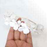Freshwater Pearl Porcelain Ceramic White Flower Pearl Bridal Headband, Bridal Hair Vine, Delicate Headband, Hair accessories.