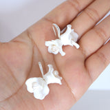 Freshwater Cultured Pearl Ceramic White Two Flower Hook Rhinestone Earrings, Long Bridal Earring, Pearl Bridal Earrings, Statement Earrings.