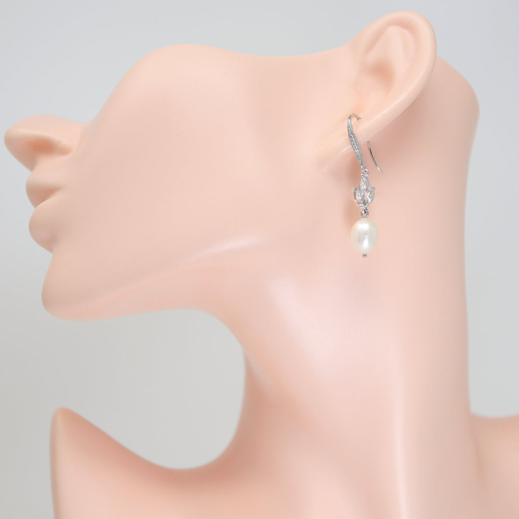 Swarovski Crystal Freshwater Natural Pearl Vine Leaves Necklace Set, Long Bridal Earrings And Necklace, Statement Earrings Cz