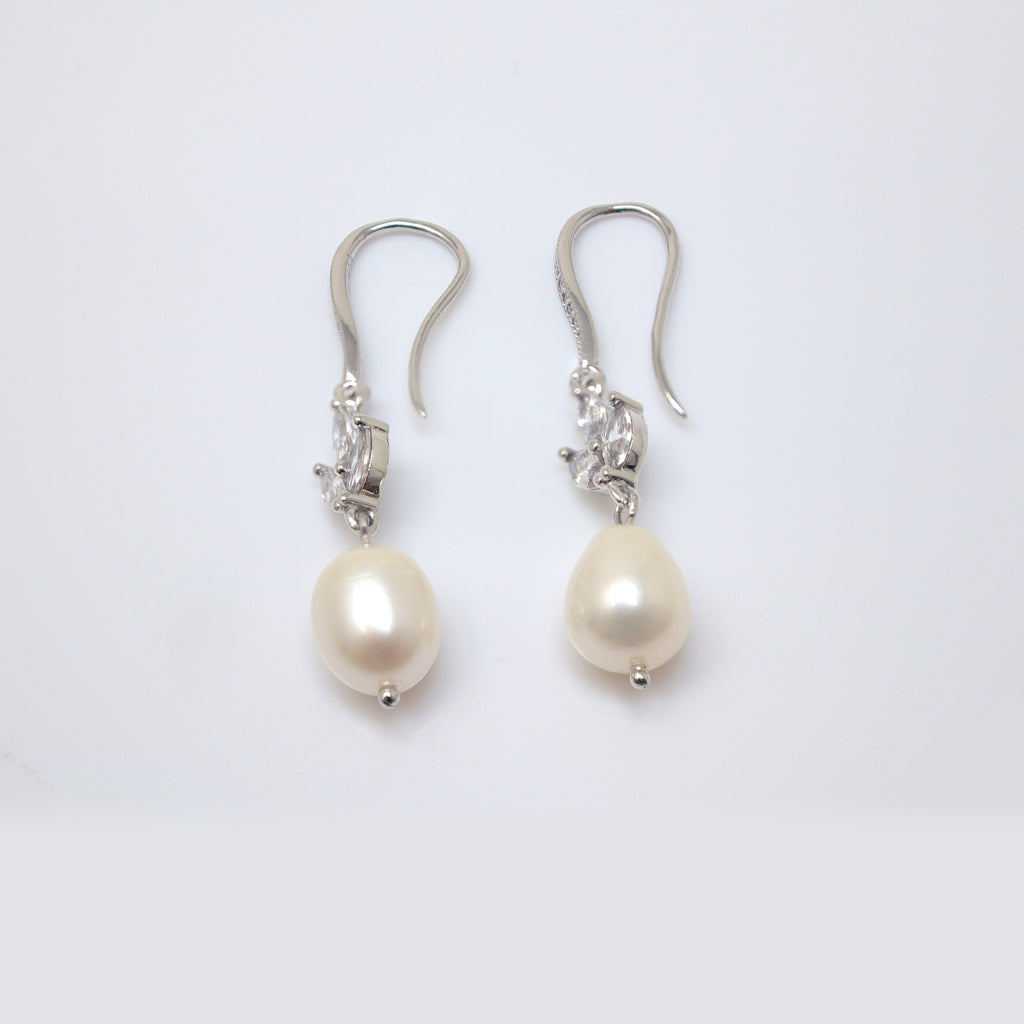Swarovski Crystal Freshwater Natural Pearl Vine Leaves Necklace Set, Long Bridal Earrings And Necklace, Statement Earrings Cz