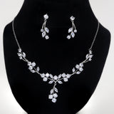 Swarovski Crystal Floral Three Petal Leaves Bridal Earrings And Necklace, Crystal Bridal Earrings, Statement Earrings Cz Necklace Set.