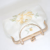 Cream Beige Gold Embroidered Rose Floral Wedding Bag, Statement Bag, Evening Clutch, Wedding Clutch, Bridal Clutch, White Cross Body Bag
