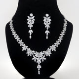 Diamond/ Swarovski Crystal Elegant Floral Vine Drop Necklace Set, Long Bridal Jewelry Set, Crystal Bridal Earrings, Statement Earrings