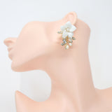 Swarovski Crystal Enchanted Ceramic White floral Bridal Earring, Bridal Earrings, Dangle earring, Natural Cultured Pearl Earring