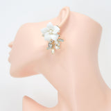 Swarovski Crystal Enchanted Ceramic White floral Bridal Earring, Bridal Earrings, Dangle earring, Natural Cultured Pearl Earring