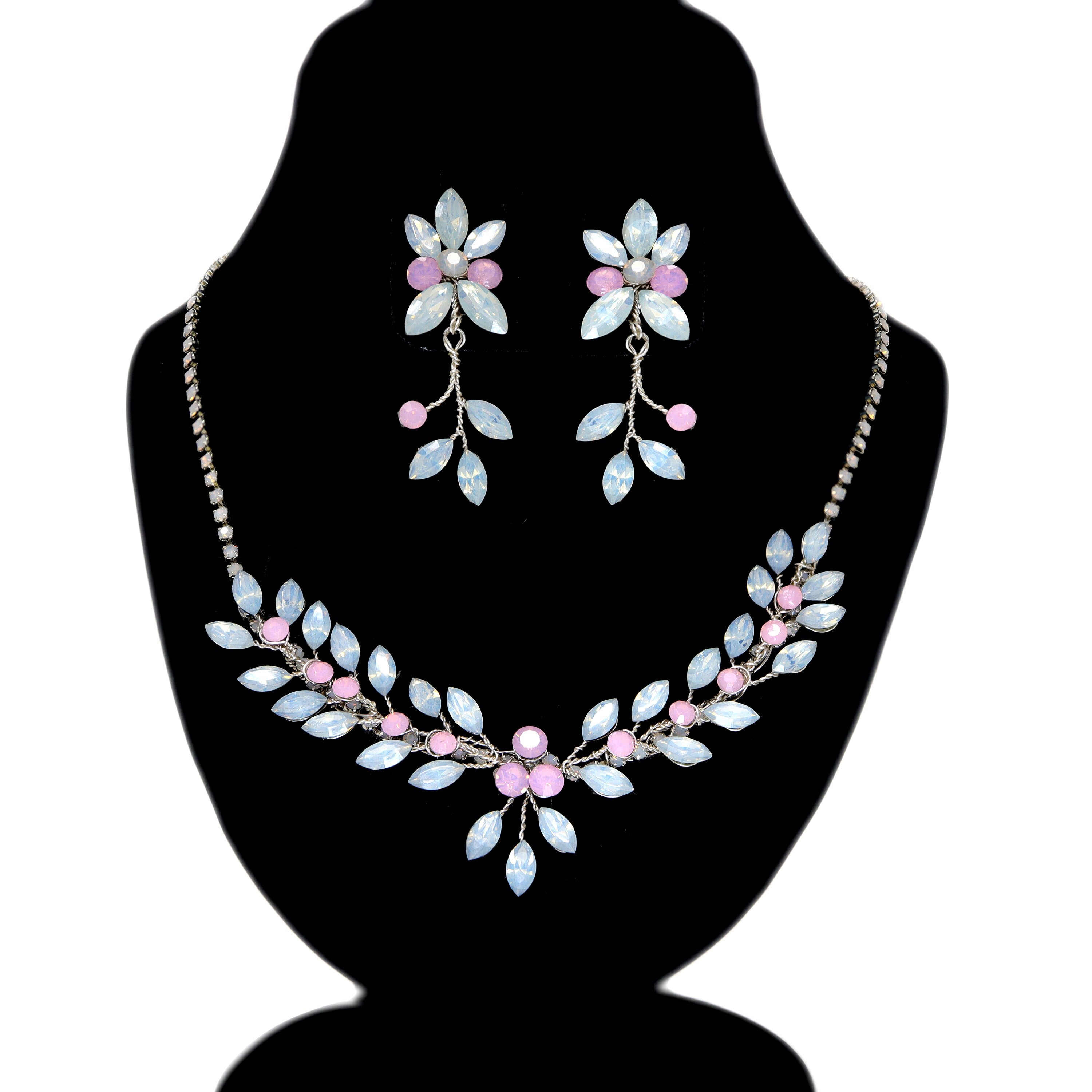 Pink Earrings and Necklace Set Crystal Earrings & Necklace Set Ruby Pi –  Little Desirez Jewelry