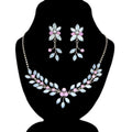 Pink and Blue Opal Vine Leaves Necklace set , Long Bridal Jewelry Crystal Necklace Bridal Earrings Statement Earrings