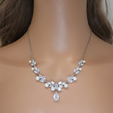 Swarovski Crystal Enchanting Floral Pearl Leaves Necklace Set, Long Bridal Jewelry, Bridal Earrings And Necklace, Statement Earrings Cz.