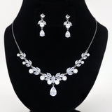 Swarovski Crystal Enchanting Floral Pearl Leaves Necklace Set, Long Bridal Jewelry, Bridal Earrings And Necklace, Statement Earrings Cz.