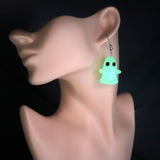 Glow In Dark White Ghost Halloween Earrings, Long Halloween Earrings, Scary Statement earrings.