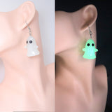 Glow In Dark White Ghost Halloween Earrings, Long Halloween Earrings, Scary Statement earrings.