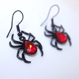 Rhinestone Red Black Spider Halloween Earrings, Long Halloween Earrings, Scary Statement earrings.