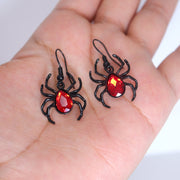 Rhinestone Red Black Spider Halloween Earrings, Long Halloween Earrings, Scary Statement earrings.