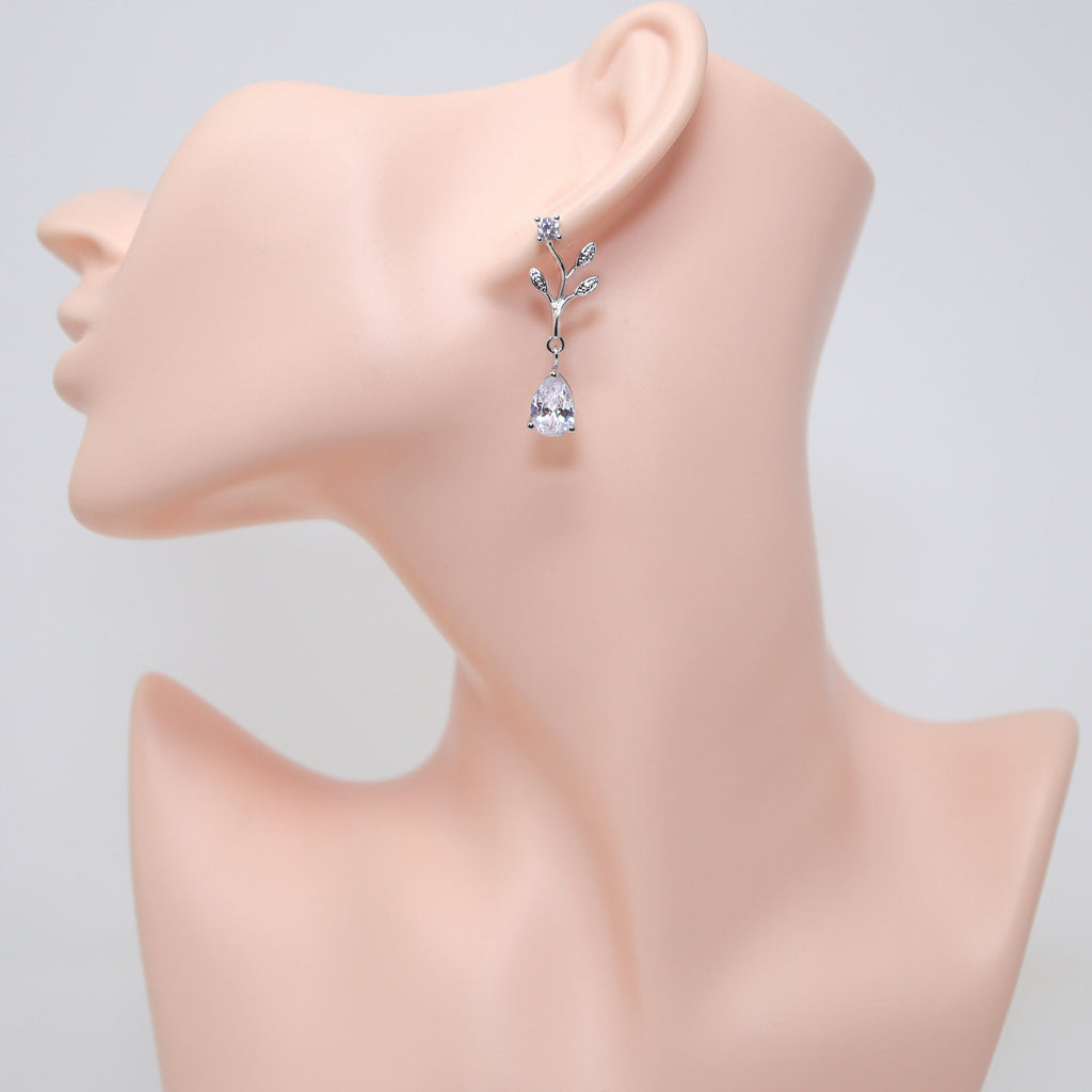 Ethereal Flower Blossom CZ Necklace and Earrings Set, Long Bridal Jewelry, Bridal Earrings And Necklace, Statement Earrings Cz Necklace Set.