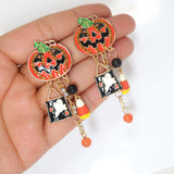 Spooky Ghost Drop Pumpkin Specter Sparklers Halloween Earrings, Long Halloween Earrings, Scary Statement earrings.