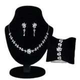 CZ Cascading Dreams: Silver Floral Vine Necklace with Pearl Drops, Bridal Necklace Set, Bridal Jewelry, Statement Necklace