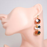 Gold Orange Floral Elegant Pumpkin Drop Halloween Clay Earrings, Long Halloween Earrings, Scary Statement earrings.