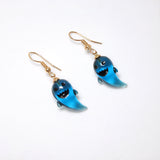 Cute Little Blue Smiling Ghost Halloween Earrings, Long Halloween Earrings, Scary Statement earrings.