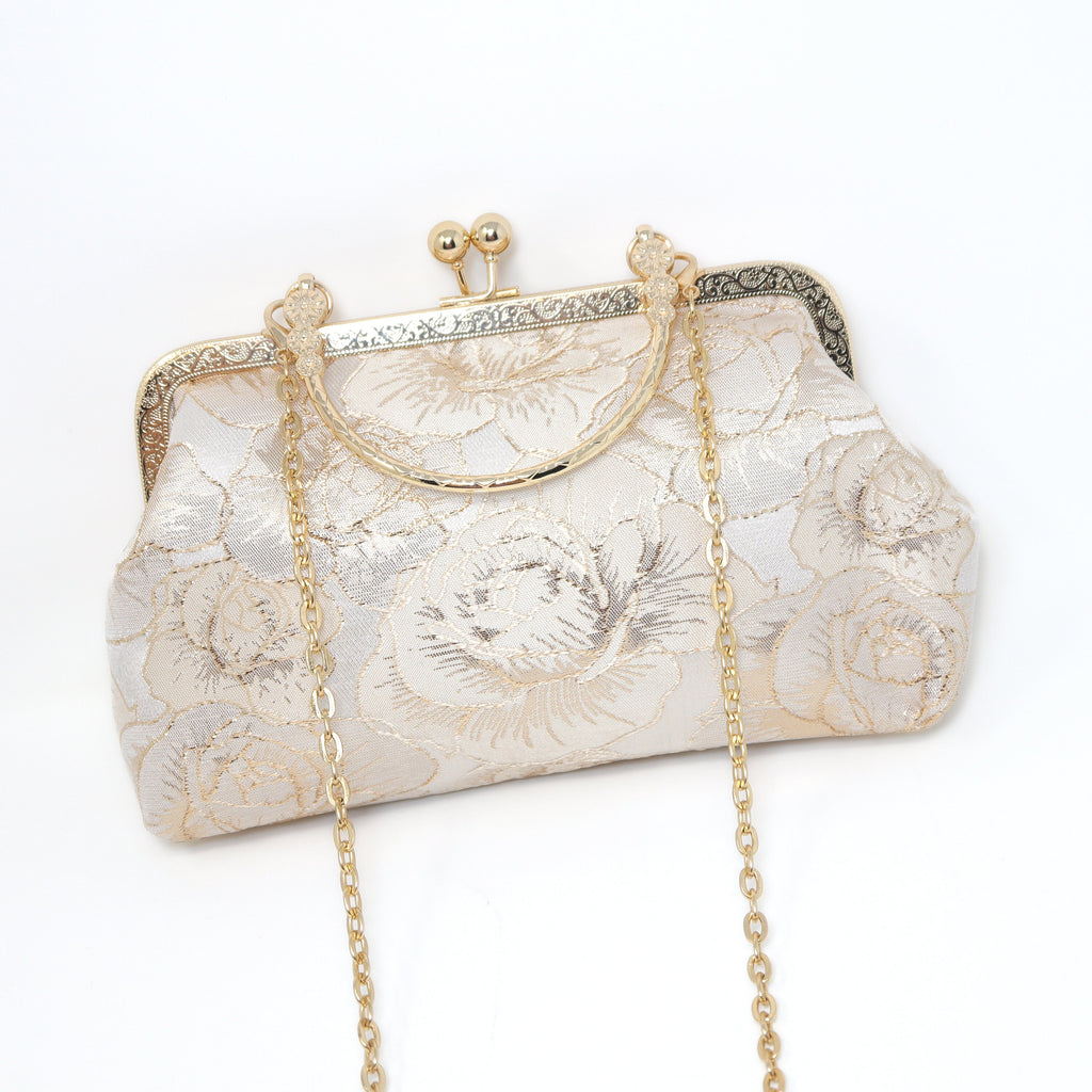 Shimmering Gold Rose Floral Wedding Bag, Statement Bag, Evening Clutch, Wedding Clutch, Bridal Clutch, White Cross Body Bag