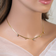 18k Gold Plated Swarovski Crystal Dainty Snake Chain Choker Necklace • Snake Chain Necklace • Minimalist • 14k Dainty Gold Necklace