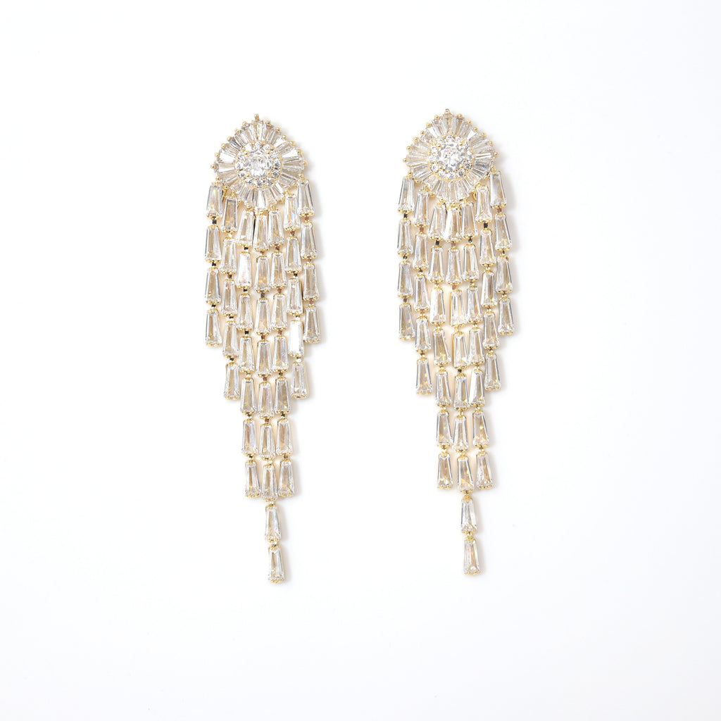Majestic Diamond Tassel Earrings with Swarovski Crystals Earring, Long Bridal Earrings, Crystal Bridal Earrings, Statement Earrings Cz