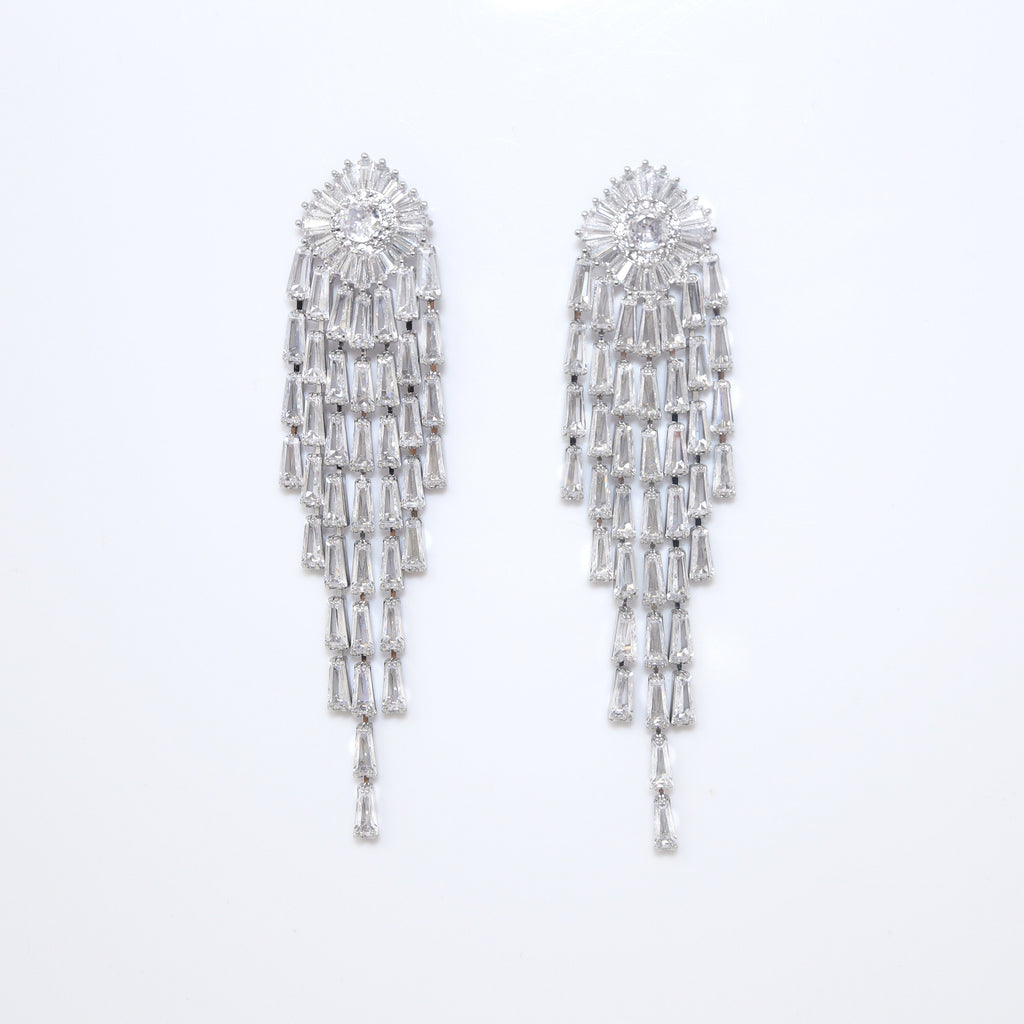 Majestic Diamond Tassel Earrings with Swarovski Crystals Earring, Long Bridal Earrings, Crystal Bridal Earrings, Statement Earrings Cz
