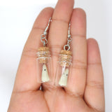 Glow In Dark White Ghost In A Glass Jar Halloween Earrings, Long Halloween Earrings, Scary Statement earrings.