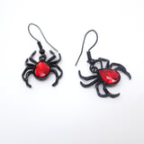 Rhinestone Red Black Spider Halloween Earrings, Long Halloween Earrings, Scary Statement earrings.