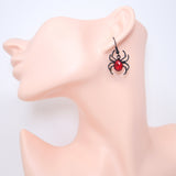 Rhinestone Red Black Spider Halloween Earrings, Long Halloween Earrings, Scary Statement earrings.