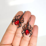 Rhinestone Red Black Spider Halloween Earrings, Long Halloween Earrings, Scary Statement earrings.