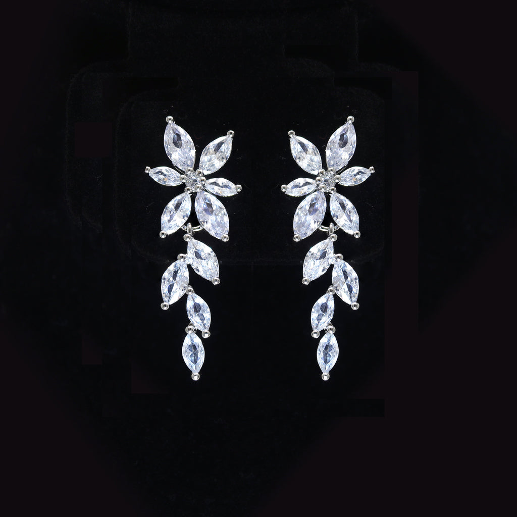 CZ Dainty Timeless Treasures Vine Leaves Drop Necklace Set, Statement Earring And Necklace Set, CZ Necklace set