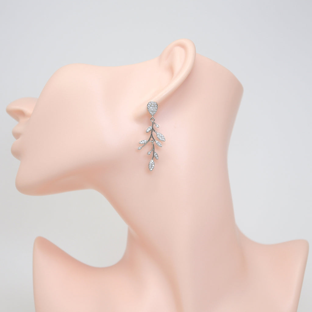 CZ Timeless Vine And Sparkle Necklace Set, Long Bridal Jewelry, Bridal Earrings And Necklace, Statement Earrings Cz Necklace Set.