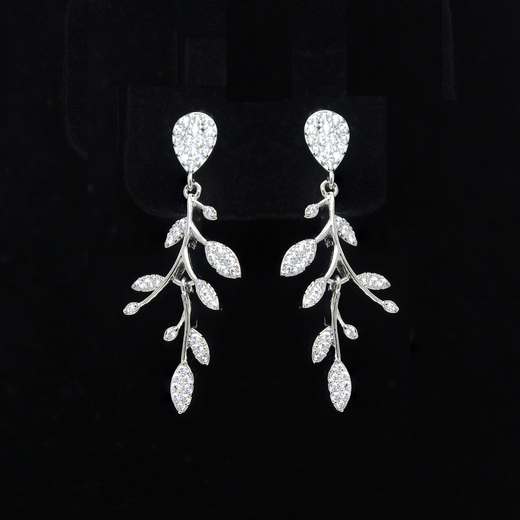 CZ Timeless Vine And Sparkle Necklace Set, Long Bridal Jewelry, Bridal Earrings And Necklace, Statement Earrings Cz Necklace Set.