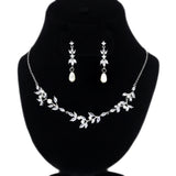 CZ Radiant Leafy Pearl Bridal Necklace Set , Bridal Jewelry, Bridal Earrings And Necklace, Statement Earrings Cz Necklace Set.