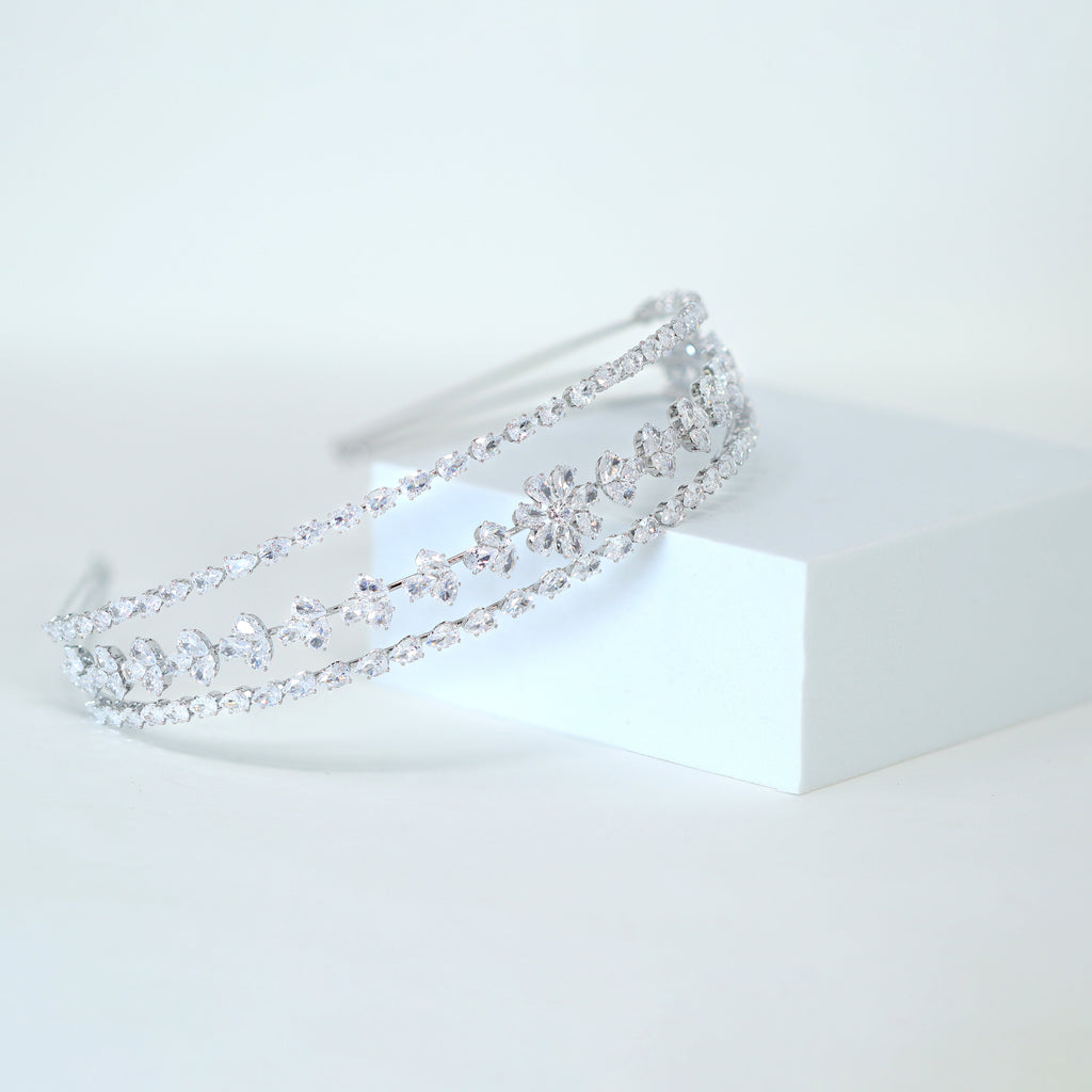 Swarovski Crystals Floral Vine Leaves Three Layer Silver Headband, Hair Vine Headband, Bridal Hair, Rhinestone Headband, Delicate Headband.