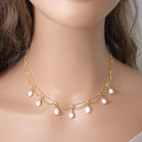 Freshwater Natural Pearl Drop Dainty Necklace, Bridal Chocker Necklace, Statement Earrings Cz